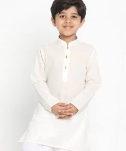JBN Creation Boys Cream Solid Kurta