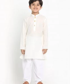 JBN Creation Boys Cream Solid Kurta