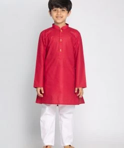 Vastramay Maroon And White Baap Beta Kurta And Pyjama Set Kurta Pyjama