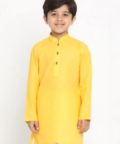 JBN Creation Boys Yellow Solid Kurta