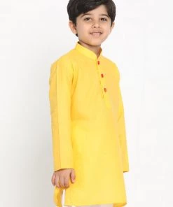 JBN Creation Boys Yellow Solid Kurta