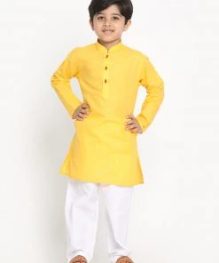 JBN Creation Boys Yellow Solid Kurta