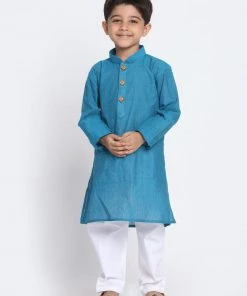 JBN Creation Boys Light Blue Cotton Kurta And Pyjama Set