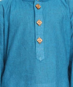 Vastramay Aqua Blue Handloom Cotton Striped Siblings Set 16 Vastramay Aqua Blue Handloom Cotton Striped Siblings Set