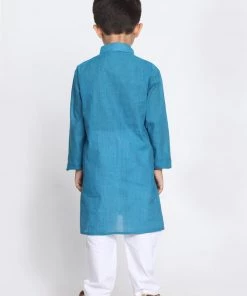 Vastramay Aqua Blue Handloom Cotton Striped Siblings Set 15 Vastramay Aqua Blue Handloom Cotton Striped Siblings Set