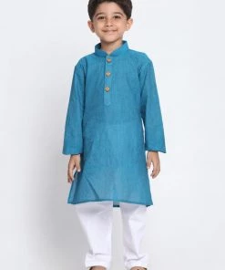 JBN Creation Boys Light Blue Cotton Kurta And Pyjama Set