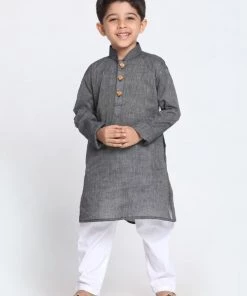 JBN Creation Boys Black Cotton Kurta And Pyjama Set