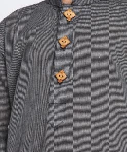 Vastramay Black Handloom Cotton Striped Siblings Set