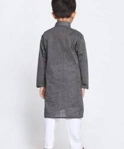 Vastramay Black Handloom Cotton Striped Siblings Set