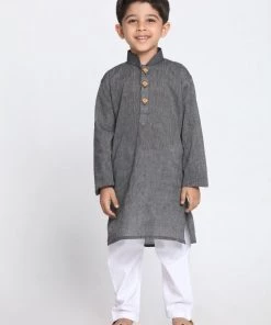 JBN Creation Boys Black Cotton Kurta And Pyjama Set