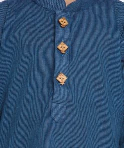 Vastramay Pure Handloom Cotton Blue And White Baap Beta Kurta Pyjama Set