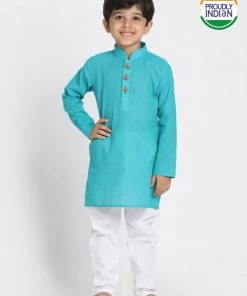 JBN Creation Boys Light Blue Cotton Kurta And Pyjama Set