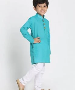JBN Creation Boys Light Blue Cotton Kurta And Pyjama Set