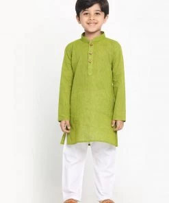 JBN Creation Boys Green Cotton Kurta