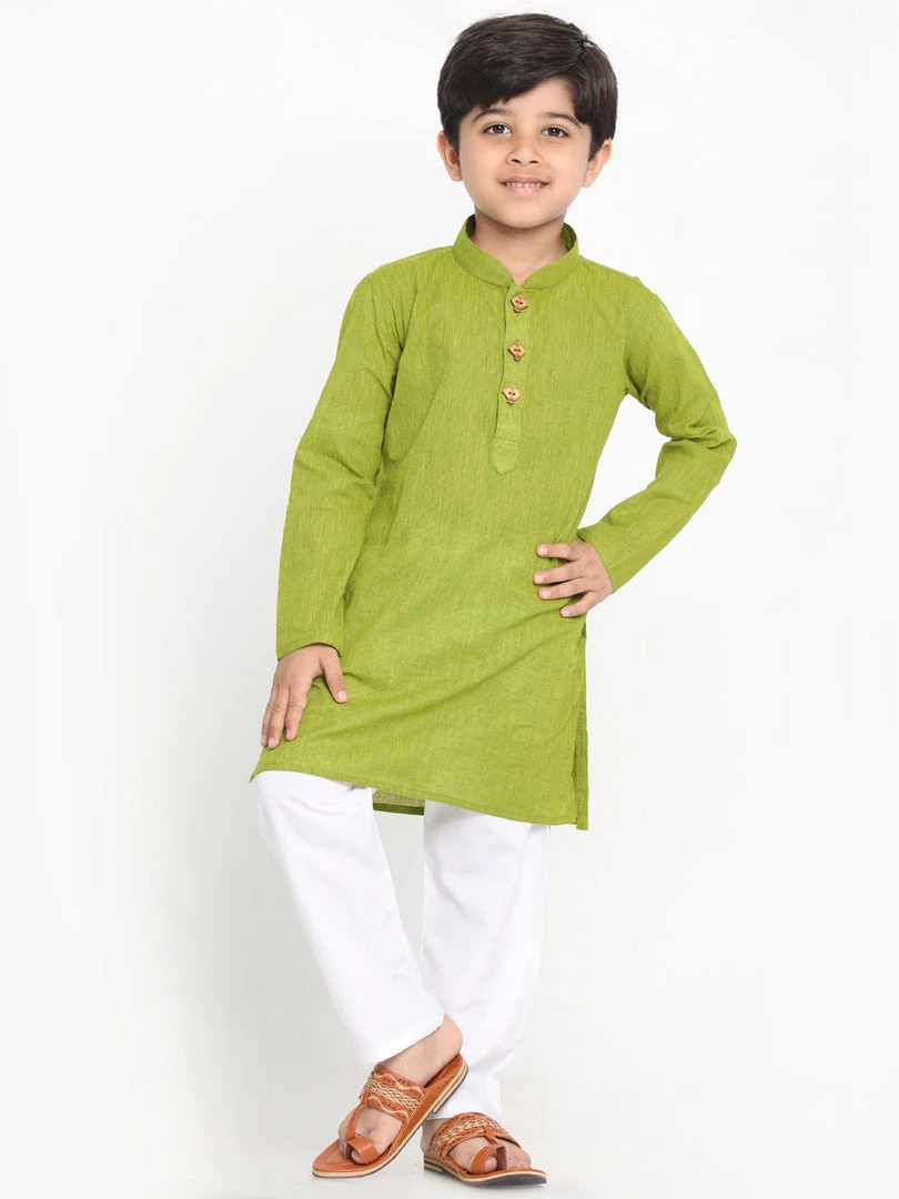 JBN Creation Boys Green Cotton Kurta And Pyjama Set 3 JBN Creation Boys Green Cotton Kurta And Pyjama Set