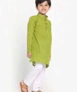 JBN Creation Boys Green Cotton Kurta And Pyjama Set