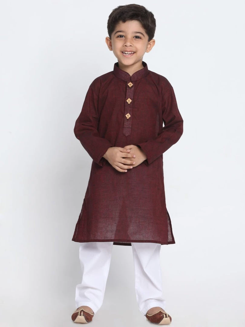 JBN Creation Boys Maroon Cotton Kurta And Pyjama Set 3 JBN Creation Boys Maroon Cotton Kurta And Pyjama Set