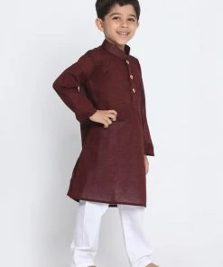 JBN Creation Boys Maroon Cotton Kurta And Pyjama Set