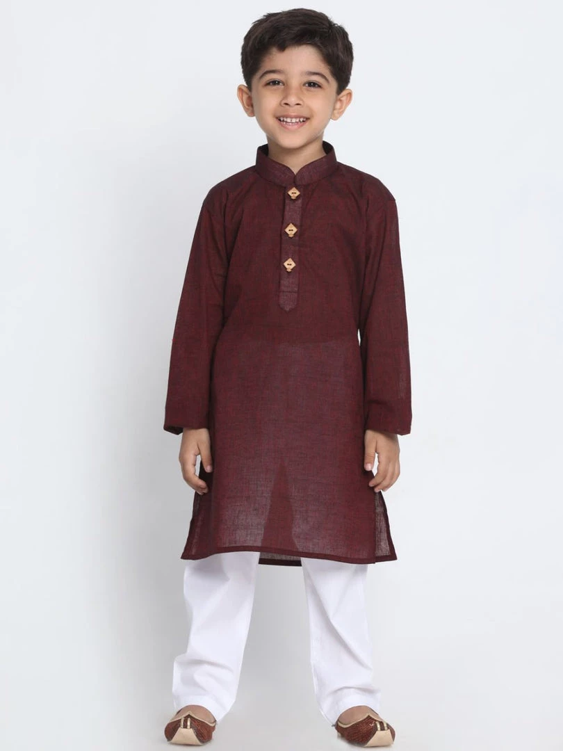 JBN Creation Boys Maroon Cotton Kurta And Pyjama Set 8 JBN Creation Boys Maroon Cotton Kurta And Pyjama Set