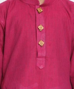 Vastramay Purple Handloom Cotton Striped Siblings Set