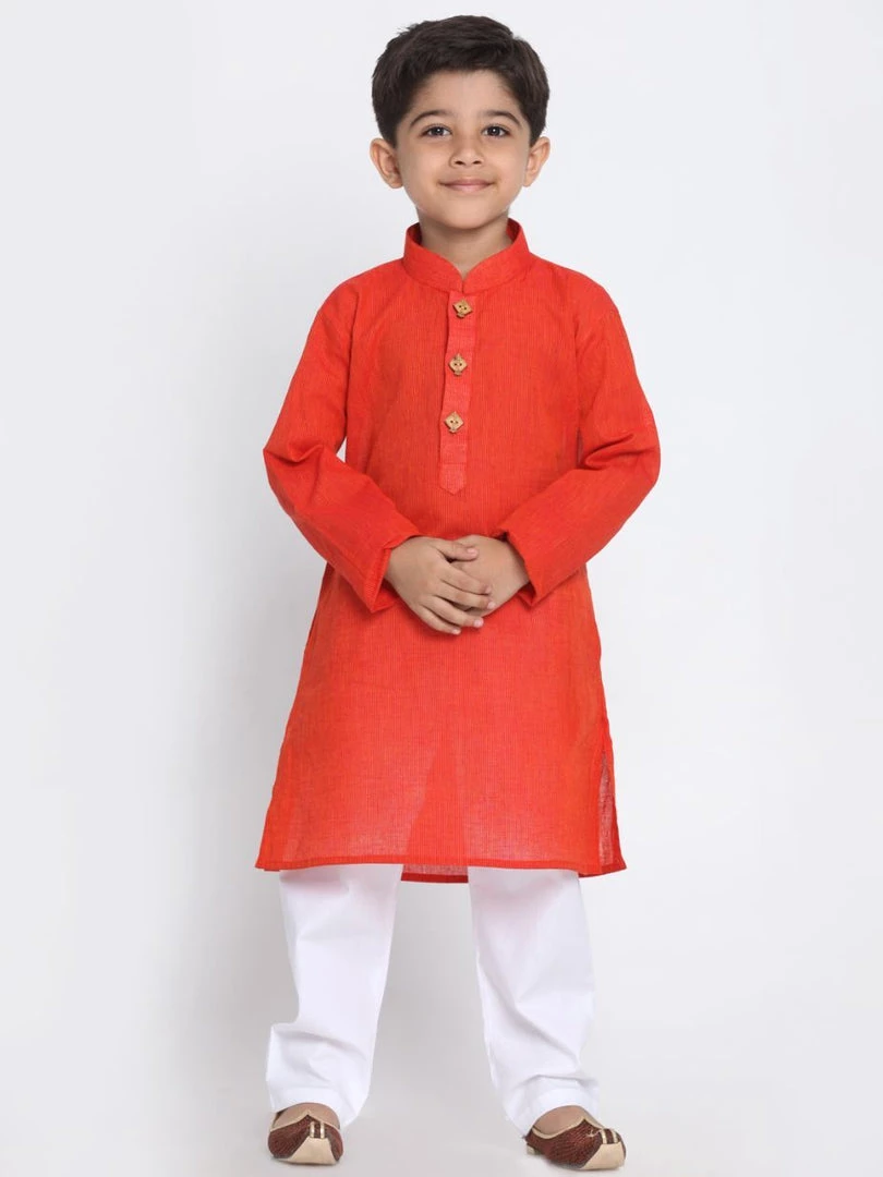JBN Creation Boys Red Cotton Kurta And Pyjama Set 3 JBN Creation Boys Red Cotton Kurta And Pyjama Set