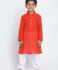 JBN Creation Boys Red Cotton Kurta And Pyjama Set 14 JBN Creation Boys Red Cotton Kurta And Pyjama Set