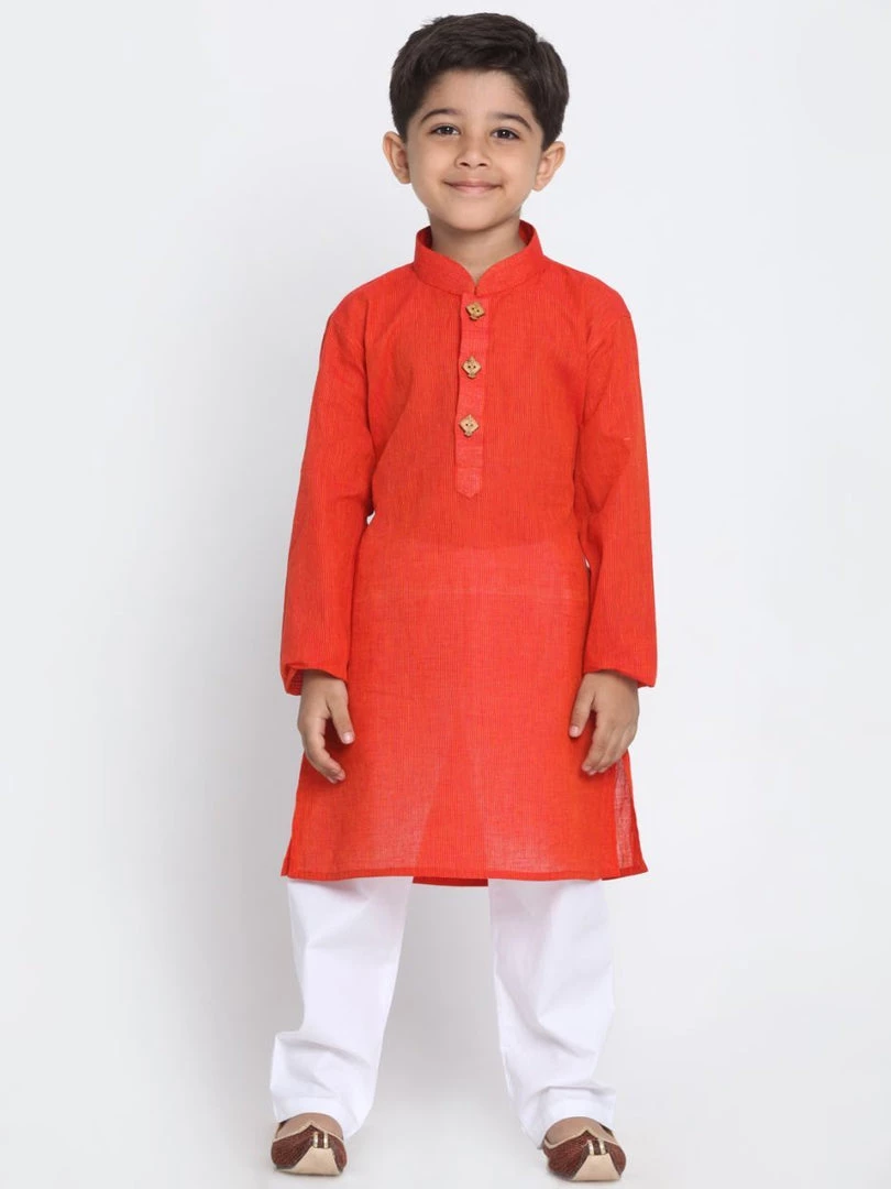JBN Creation Boys Red Cotton Kurta And Pyjama Set 8 JBN Creation Boys Red Cotton Kurta And Pyjama Set