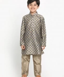 JBN Creation Boys' Chiku Cotton Blend Kurta And Pyjama Set