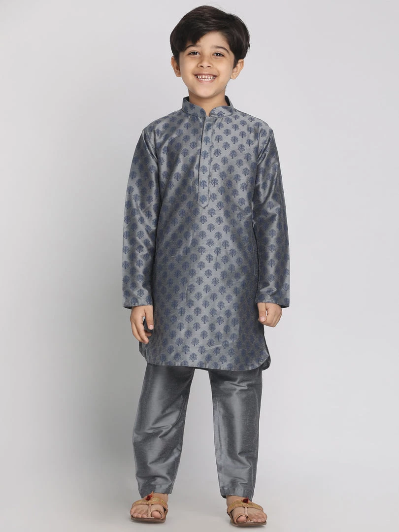 Vastramay Grey Printed Silk Blend Baap Beta Kurta And Pyjama Set 9 Vastramay Grey Printed Silk Blend Baap Beta Kurta And Pyjama Set