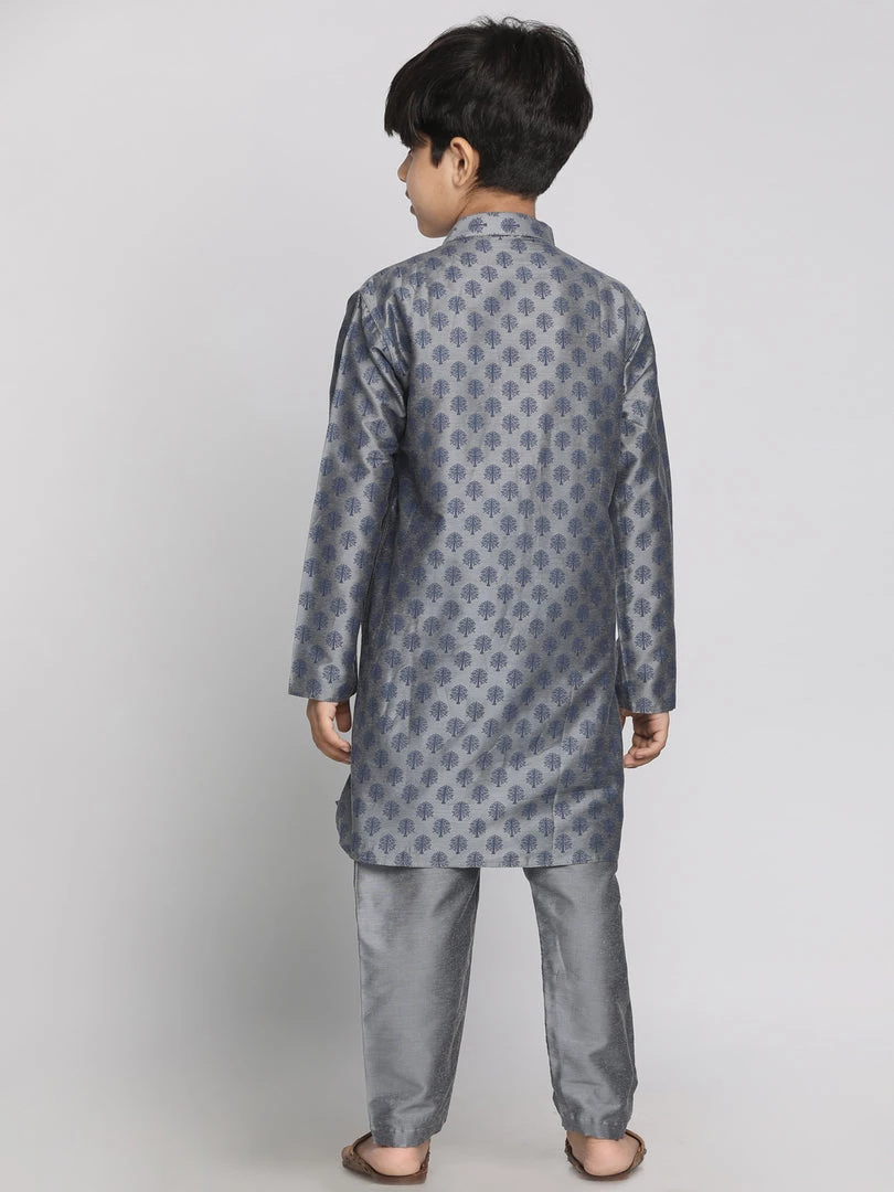 Vastramay Grey Printed Silk Blend Baap Beta Kurta And Pyjama Set 10 Vastramay Grey Printed Silk Blend Baap Beta Kurta And Pyjama Set