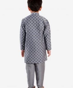 JBN Creation Boys' Grey Cotton Blend Kurta And Pyjama Set