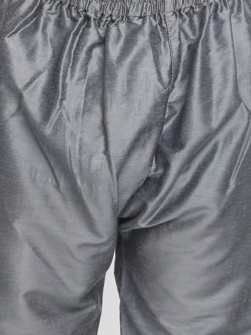 Vastramay Grey Printed Silk Blend Baap Beta Kurta And Pyjama Set 12 Vastramay Grey Printed Silk Blend Baap Beta Kurta And Pyjama Set