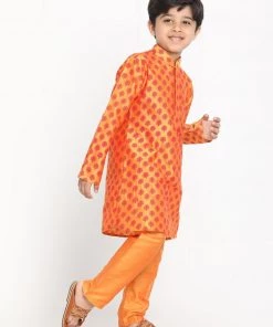 JBN Creation Boys' Orange Cotton Blend Kurta And Pyjama Set