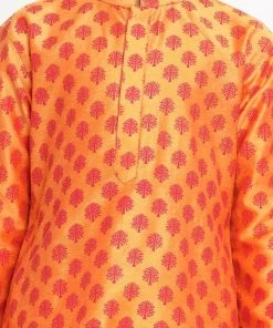JBN Creation Boys' Orange Cotton Blend Kurta And Pyjama Set