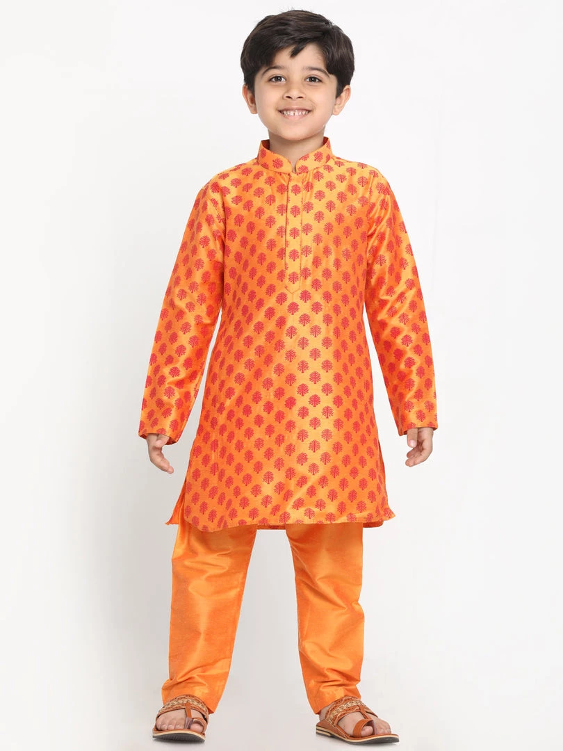 Vastramay Orange Printed Silk Blend Baap Beta Kurta And Pyjama Set Kurta Pyjama 9 Vastramay Orange Printed Silk Blend Baap Beta Kurta And Pyjama Set Kurta Pyjama