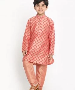 JBN Creation Boys' Pink Cotton Blend Kurta And Pyjama Set