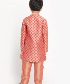 Kurta Pyjama Vastramay Pink Printed Silk Blend Baap Beta Kurta And Pyjama Set