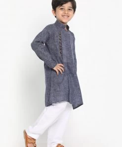 JBN Creation Boys' Grey Cotton Blend Kurta And Pyjama Set Buy 1 Get 1