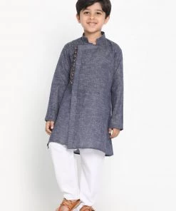 JBN Creation Boys' Grey Cotton Blend Kurta And Pyjama Set Buy 1 Get 1