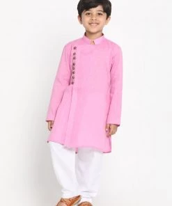 JBN Creation Boys' Pink Cotton Blend Kurta And Pyjama Set Buy 1 Get 1