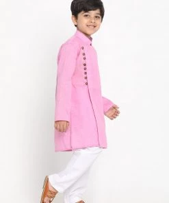 JBN Creation Boys' Pink Cotton Blend Kurta And Pyjama Set Buy 1 Get 1