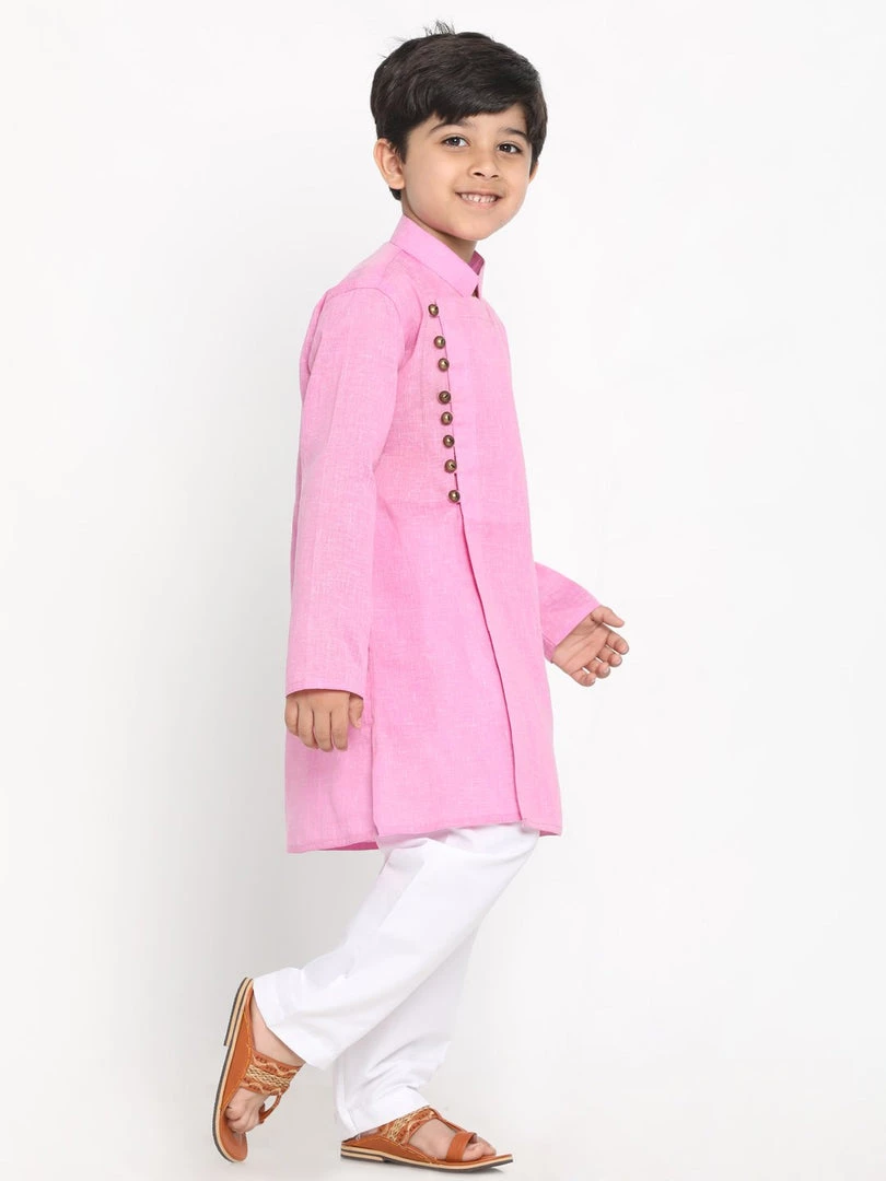 JBN Creation Boys' Pink Cotton Blend Kurta And Pyjama Set Buy 1 Get 1 4 JBN Creation Boys' Pink Cotton Blend Kurta And Pyjama Set Buy 1 Get 1