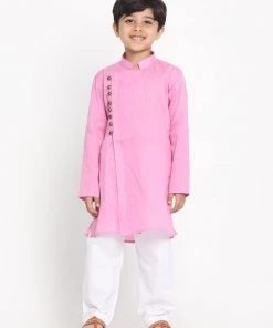 JBN Creation Boys' Pink Cotton Blend Kurta And Pyjama Set Buy 1 Get 1 14 JBN Creation Boys' Pink Cotton Blend Kurta And Pyjama Set Buy 1 Get 1