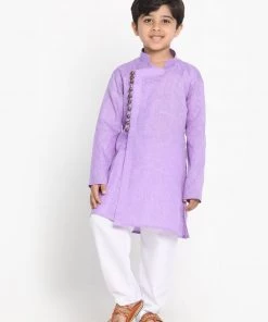 JBN Creation Boys' Lavender Cotton Blend Kurta And Pyjama Set Buy 1 Get 1