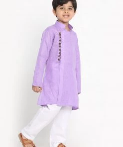 JBN Creation Boys' Lavender Cotton Blend Kurta And Pyjama Set Buy 1 Get 1