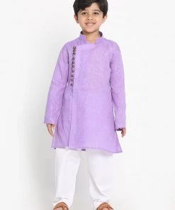 JBN Creation Boys' Lavender Cotton Blend Kurta And Pyjama Set Buy 1 Get 1