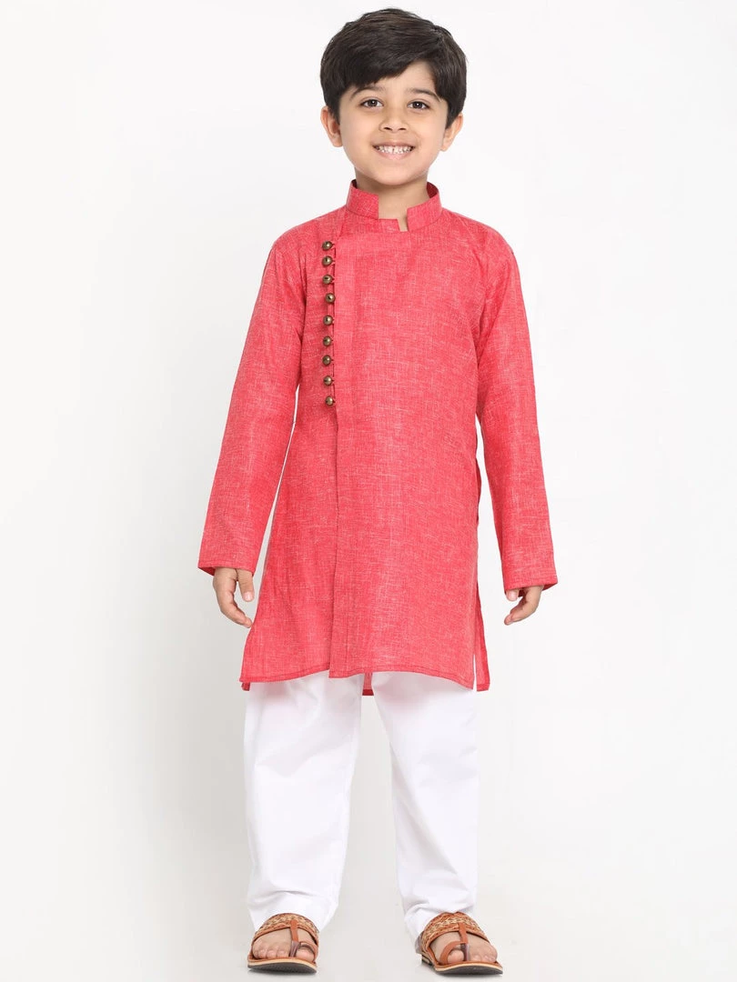JBN Creation Boys' Red Cotton Blend Kurta And Pyjama Set Buy 1 Get 1 3 JBN Creation Boys' Red Cotton Blend Kurta And Pyjama Set Buy 1 Get 1