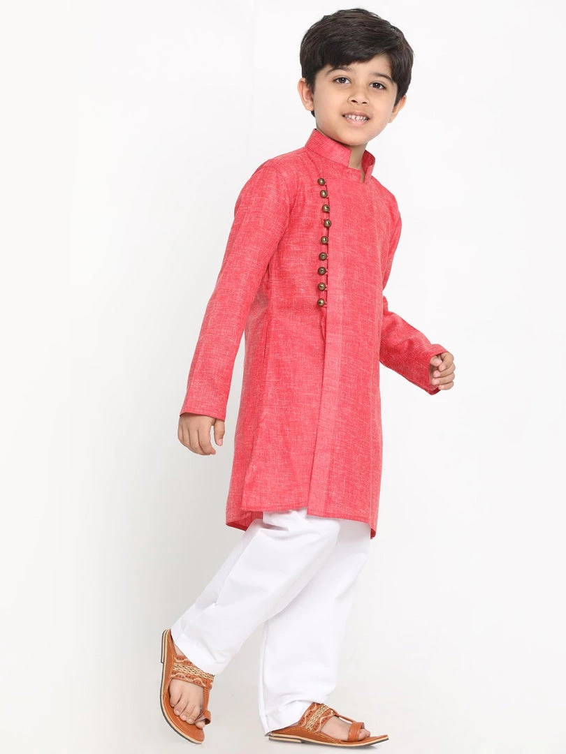 JBN Creation Boys' Red Cotton Blend Kurta And Pyjama Set Buy 1 Get 1 4 JBN Creation Boys' Red Cotton Blend Kurta And Pyjama Set Buy 1 Get 1