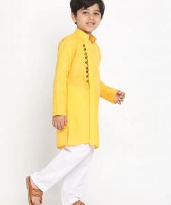 Buy 1 Get 1 JBN Creation Boys' Yellow Cotton Blend Kurta And Pyjama Set
