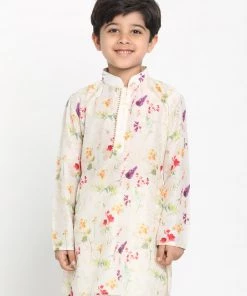 JBN Creation Boys Multicolor-Base-Cream Cotton Blend Printed Kurta